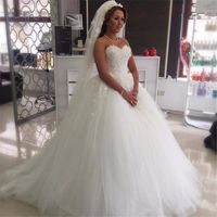 White Strapless Ball vestido vestido de casamento inchado vestidos de noiva plus tamanho com 3d flores applique princesa laço vestidos de casamento P80