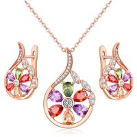 Kashi bridal zircon rose gold jewelry necklace wedding dress crystal accessories two piece set