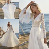 Элегантный Boho Beach Свадебные платья с длинными рукавами Boho Bridal Plasss Sexy Deep V-Wee Countress Country Vestido De Novia