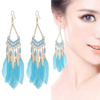 Dangle & Chandelier Fan-shaped Long Tassel Feather Earrings Female Bohemian Ethnic Rice Beads Hanging Earings for Women Fashion