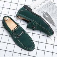 Dress Shoes Men Green Suede Loafers Casual Business Flat Sli...