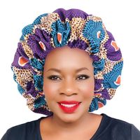 새로운 도착 아프리카 꽃 패턴 새틴 안감 보닛 패션 헤어 케어 수면 모자 다채로운 여성 큰 느슨한 모자
