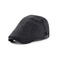 Береты Летние плоские колпачки мужские полоса мужской винтажный эластичный водитель шляпы британский стиль дышащих классических директоров Cap Gorras1