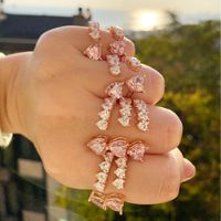 2021 coração de luxo anel CZ para mulheres abrir tamanho ajustado branco rosa cúbico zirconia dedo moda jóias naval