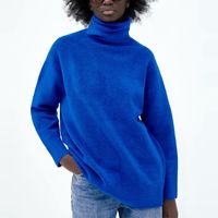 WXWT ZA Женщины осень зима туртлена свободно вязаный пуловер с длинным рукавом женские свитера сплошной перемычки повседневные вершины BB4053