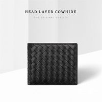 Men Wallets 100% Leather Top Baby Cow Leather Short money clip Fashion Woven Luxury Brand Wallet Simple Business Spot 220122