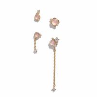 Stud High Quality Young Girl Fashion Jewelry Pink Crystal CZ Stone Tassel Charm 4 Pcs Set Cute Bud Elegant Adorable Earring