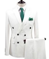 White Men Suit picco risvolto abiti uomo Slim Fit 2 pezzi (smoking jacket + pants) Matrimonio smoking dello sposo di promenade vestito del partito su ordine
