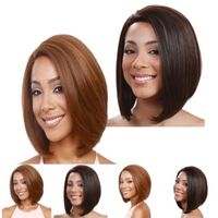 Sentetik Bobo Peruk Siyah Kahverengi Simülasyon İnsan Saç Peruk Hairpieces Kadınlar için Düz Pelucas 740 #