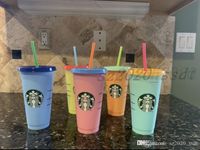 DHL 24oz Değişim Tumblers Plastik Dudak Ve Saman Ile Suyu Bardak Içme Sihirli Kahve Kupa Costom Starbucks Renk Değiştirme Plastik Kupası