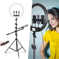 Cabeças flash 18 polegadas / 45cm LED anel luz touch screen professioal pografia selfie para maquiagem vídeo com tripé mic stand1