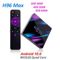 Android 10 H96 MAX RK3318 TV BOX 2.4G / 5G Двухменная WiFi Bluetooth 4.0 H96MAX 2G / 4G 16G / 32G / 64G 4K HDR Mini Box Светодиодный дисплей