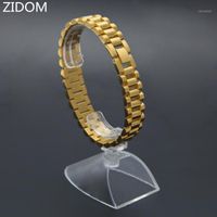 Enlace, cadena 316L Hombres de acero inoxidable Hip Hop Gold Color Link Bracelet 22.5cm Banda de reloj de moda de moda para la joyería de HIPHOP WatchBand1
