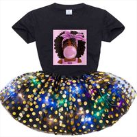 Toddler Baby Girls Dress Sets Cotton Party Casual Dress Clothes Black African Curly Hair Girl Short Sleeve T-shirt sequin Skirt