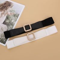 Belts For Women Designers Pearl Buckle Pu Elastic Decoration...