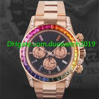 new Top Quality 40mm Men Watches 116595 RBOW Rainbow No Chronograph Diamond Bezel Black Dial Rose Gold Band Mechanical Automatic Movement W