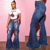 Женские джинсы разорванные пады сексуальные женщины повседневные джинсовые брюки Bodycon Bell нижние брюки1