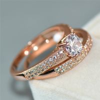 Female White Bridal Ring Set Fashion 18KT Rose Gold Wedding Band Jewelry Promise Love Round Engagement Rings For Women