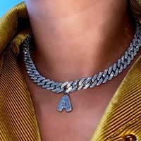 Anhänger Halsketten Euro Out A-Z A-Z-Anfangsbuchstabe Cuban Link Kette Choker Halskette für Frauen Herren Baguette Kristallmode Bling Punk Rapper