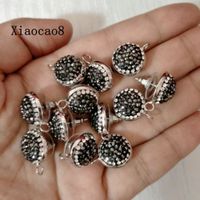 12 Pieces/lot Connectors Black Rhinestone Metal Stud Earrings And Nature Paerl With Hook Handmade Diy Accessories 210202