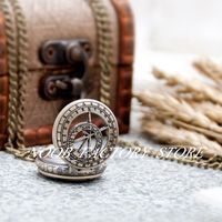 New Quartz Vintage new small engraved ancient round pocket watch necklace jewelry sweater chain fashion bronze color Steel Bezel