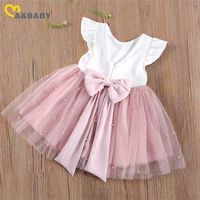 Ma&Baby 6M-5Y Princess Toddler Kid Child Girl Dress Pearl Tulle Party Wedding Birthday Valentines Day Dresses For Girls 220118