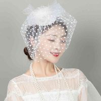 Retro Felt Hat Caps For Women Mesh Fishnet Veil Hair Accessories Beret Plush Wave Point Bridal Wedding Hat
