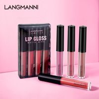 Langmanni 4 قطع مصغرة lipgloss مجموعة عارية المخملية الأحمر ماتي أحمر الشفاه ماء طويل الأمد غير عصا كأس ماكياج ملمع الشفاه