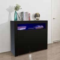 US Stock Home Furniture Living Room Sideboard Storage Cabinet Black High Gloss with LED Light, Modern Kitchen Unit Cupboard Buffet403h