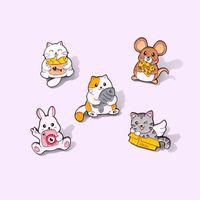 Cartoon Animals Enamel Pins Cat Fish Camera Pink Bunny Cute Cheese Food Rat Brooch Badge On Clothes Accessories For Friend Gifts