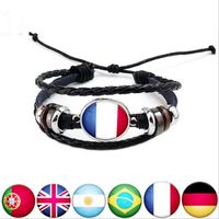 2018 Football World Cup National Flags Charm Bracelet Bangles Leather Braided Rope Bracelet Beads Wristband Cuff Women Men Gift