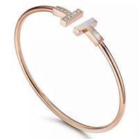 Doble "T" pulsera brazalete blanco fritillaria pulsera mujer 17cm abierto diseño pulseras de ajuste de plata rosa oro con caja de regalo 71120c