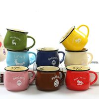 Zakka Retro Ceramic Cup Creative European Style Breakfast Mug Enamel Milk Cups Cute Mugs Animal Picture Coffee Cup Lovely Gifts T200216