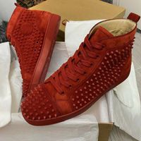 Senior Brand Red Bottom Dress Shoes Lous Orlato Spikes Flat High Tops Sneakers Popular Men Women Reds Green Elastic Band Leather Casual Office Career Trainers EU 35-47