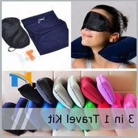 3 in 1 Açık Kamp Araba Uçak Seyahat Kiti Şişme Boyun Yastık Yastık Desteği + Göz Gölge Maske Blinder + Kulak Fiş Araçları