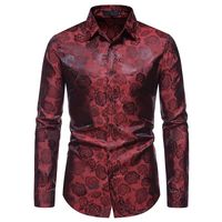 Men's Casual Shirts Mens Long Sleeve Button Up Hipster Rose Floral Print Shirt Men Party Wedding Groom Tuxedo Dress Male
