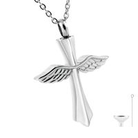 Cross Wing Cremation Urn Pendant Necklace in Stainless Steel...