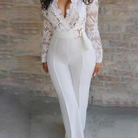 Kadınlar için Rahat Atlama Takım Elbise 2020 Uzun Pantolon Macacao Feminino Beyaz Resmi Zarif Trendy Bayan Tulumlar Artı Boyutu Yay Tulum1