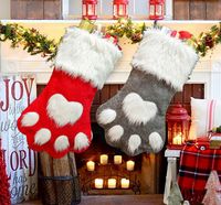 Gato Perro fiesta de Navidad de la pata de la media Ornamento colgante del árbol de la decoración de la calcetería Calcetines de Navidad Calcetines de peluche niños del regalo del caramelo Bolsa