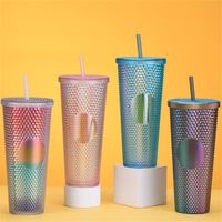 Em estoque 700ml canecas personalizadas copos frio copo iridescent 24 bling arco -íris caneca de café com palha