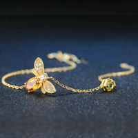 かわいい蜂925スターリングシルバーブレスレット女性愛シトリン宝石宝石ジュエリー14kゴールドメッキデザイナージュエリー