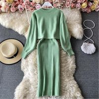 Casual Dresses 2022 Women Autumn Winter V Neck Sleeveless Elastic Bodycon Tank Dress Two Piece Suits Knitted Set O Long Sleeve Tops ZY5394