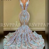 Nova Chegada Long Prom Vestido Sparkly Glitter Sequin Sexy Ver através de Topo Africano Girl Mermaid Prom Vestidos CG001