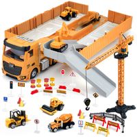 Bauspielwaren mit Kran, Baufahrzeuge-Playset für Kinder, Matchbox-Bulldozer, Gabelstapler, Dampfer, Dump, Zementmischer, Bagger
