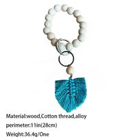 Party Wooden Bead Bracelet Keychain Pure Wood Color Car Chain Cotton Tassel Keyring with Alloy Ring Wood Beaded Decoration Pendant GWF13454
