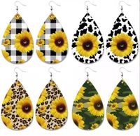 Spring Sunflower Leather Earrings Dangle Light Weight PU Cam...
