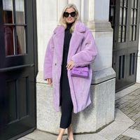 Women's Wool & Blends 2022 Winter Women Teddy Coat Oversized Long Elegant High Street Windbreaker Outerwear Warm Faux Fur Jackets