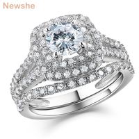 she 2 Pc's Wedding Engagement Ring Set 925 Sterling Silver 2Ct Round Created Blue Sapphire White Cz Size 4-13 220222