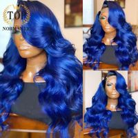 Perruques en dentelle Topnormertic 13x4 Front Humain Cheveux humains pour femmes Ombre Blue Color Wave Wag perruque avec bébé