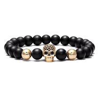 CZ Micro Pave Skull Charm Bracelet 8MM Natural Stone Beads Strands Jewelry for Man Gift